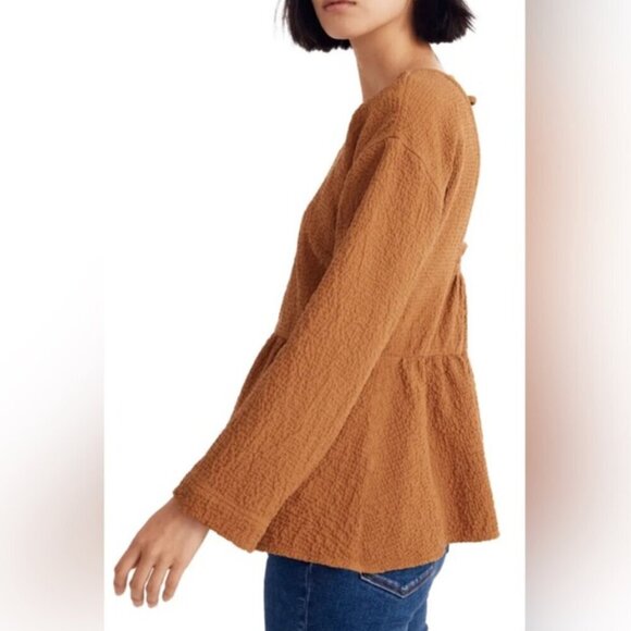 Madewell Women's Size XS Brown Peplum Open Back Top - Picture 1 of 6